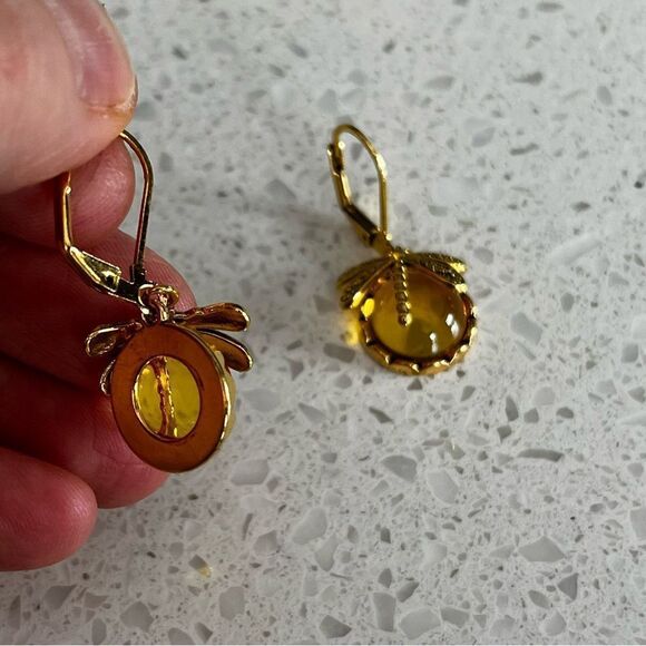 Vintage Style Dragonfly Shape yellow Crystal Pendant Bohemian Earrings - Picture 5 of 10
